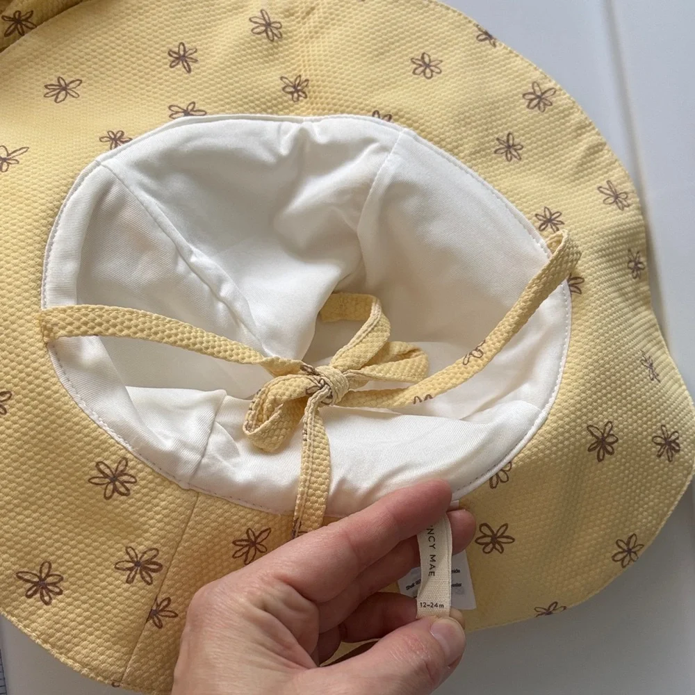 Quincy Mae Yellow Floral Kids Swim One Piece and Hat - Picture 5 of 6